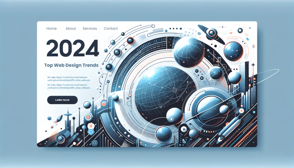 a 2024 web design trends blog post, featuring a modern and futuristic design with spaces for headlines, indicative of a tech-oriented, innovative approach to web design.